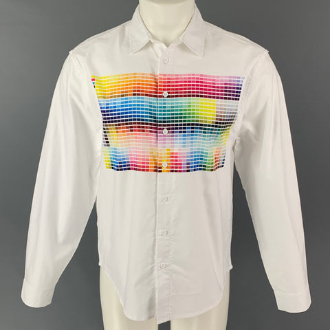PLEASURES Taille S Chemise à manches longues boutonnée en coton imprimé multicolore blanc