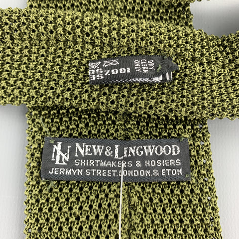 NEW & LINGWOOD Olive Green Silk Textured Knit Tie