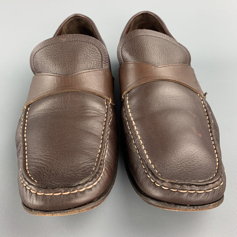 SALVATORE FERRAGAMO Size 10.5 Brown Leather Slip On Loafers