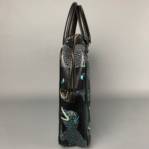 PAUL SMITH Black & Blue Dino Print Coated Canvas Briefcase