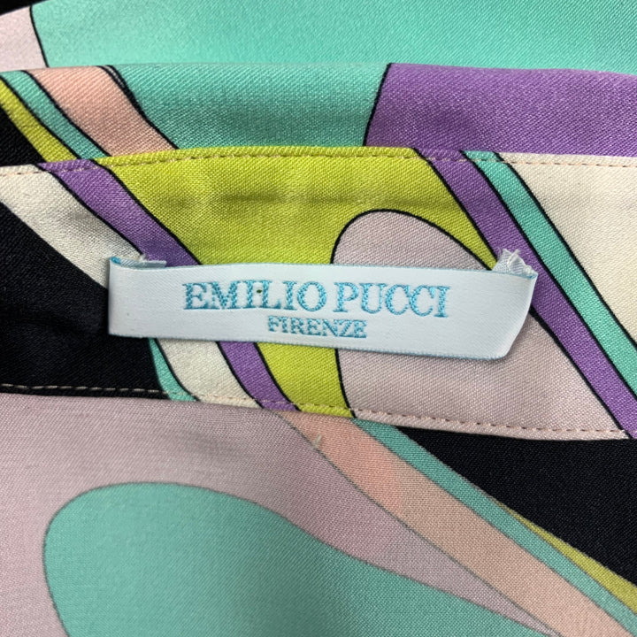 EMILIO PUCCI Size 6 Multi-Color Silk Abstract Button Down Blouse