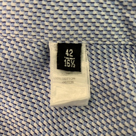 EMPORIO ARMANI Size L Light Blue White Checkered Cotton Long Sleeve Shirt