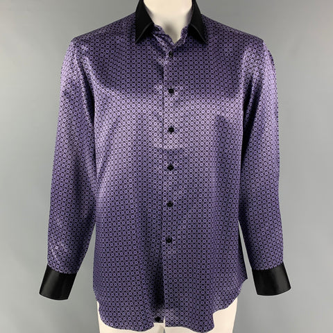 STEFANO RICCI Size 43 Purple Black Dots Silk Long Sleeve Shirt
