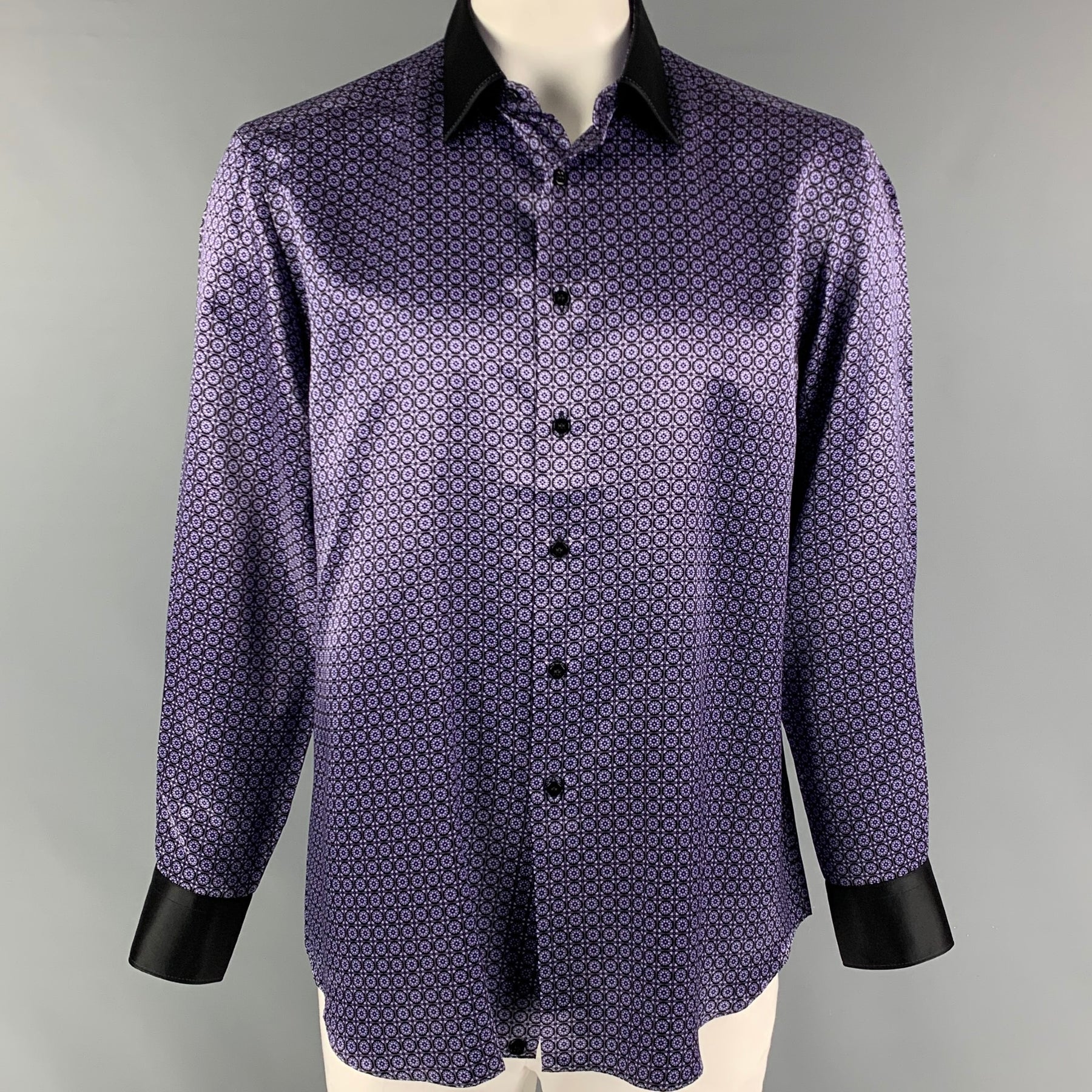 STEFANO RICCI - Chemise à manches longues en soie à pois gris clair turquoise, taille XL sur France STEFANO RICCI - Chemise à manches longues en soie à pois gris clair turquoise, taille XL sur France