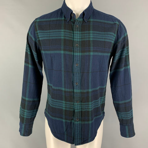 RAG & BONE Size S Navy Green Plaid Cotton Polyamide Long Sleeve Shirt