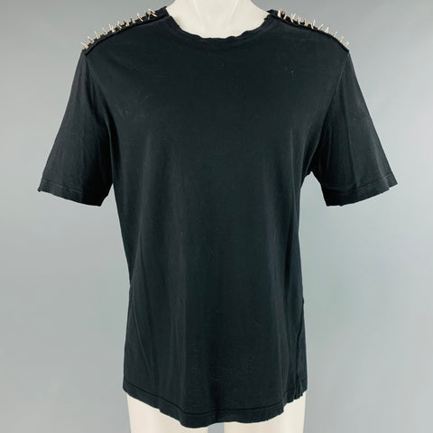 PIERRE BALMAIN Size XS Black Studded Cotton Crew-Neck T-shirt