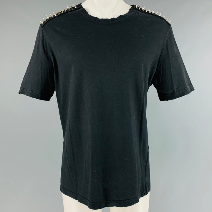 PIERRE BALMAIN Size XS Black Studded Cotton Crew-Neck T-shirt
