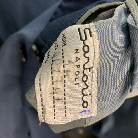 SARTORIO Talla 44 Traje Lana Rayas Azul Solapa Pico 36 34