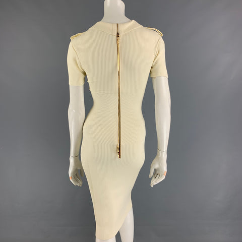 AZ FACTORY Size S Cream Viscose Ribbed Short Sleeve Dress