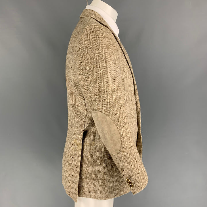BRIONI for WILKES BASHFORD Talla 39 Abrigo deportivo de alpaca de lana en espiga color crema y topo