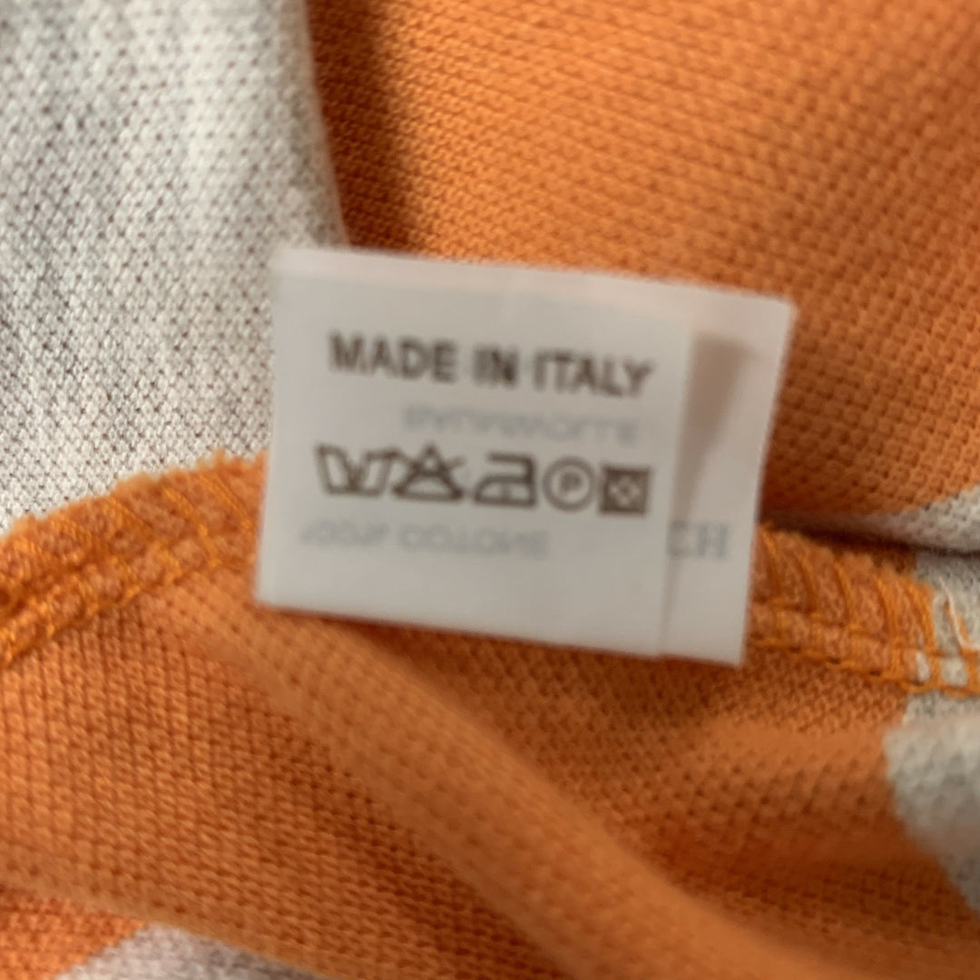 BRUNELLO CUCINELLI Size XL Orange & Light Grey Stripe Cotton Short Sleeve Polo