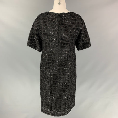 DRIES VAN NOTEN Size 8 Black & Silver Textured Polyamide Bend Shift Dress
