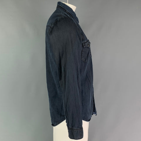 SANDRO Size XL Indigo Solid Cotton Western Long Sleeve Shirt