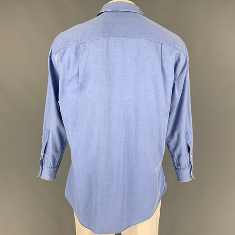ERMENEGILDO ZEGNA Size L Blue Cotton Button Up Long Sleeve Shirt