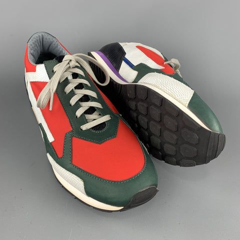 RAF SIMONS Size 10 Multi-Color Red Color Block Nylon Lace Up Red Sneakers