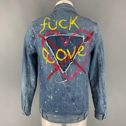 PUBLIC SCHOOL Size M Blue & Yellow Paint Splatter Cotton Denim Fuck Love Jacket