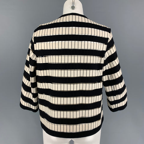 AKRIS Size 6 Black White Wool Blend Stripe Cutout Jacket