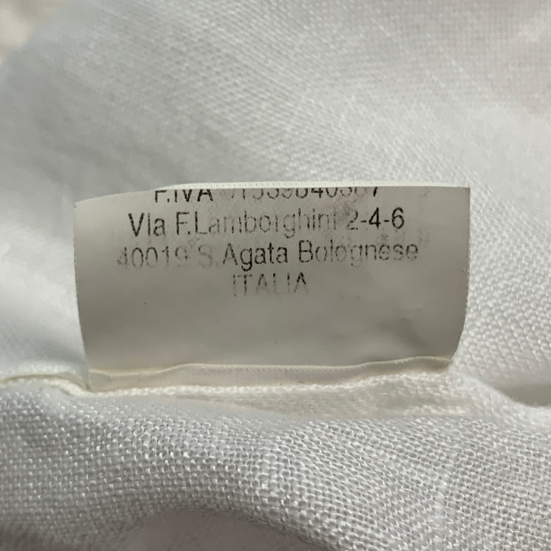 120% LINO Size M White Linen Ruffled Open Collar Shirt