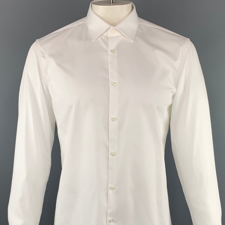 HUGO BOSS Size L White Solid Cotton French Cuff Long Sleeve Shirt