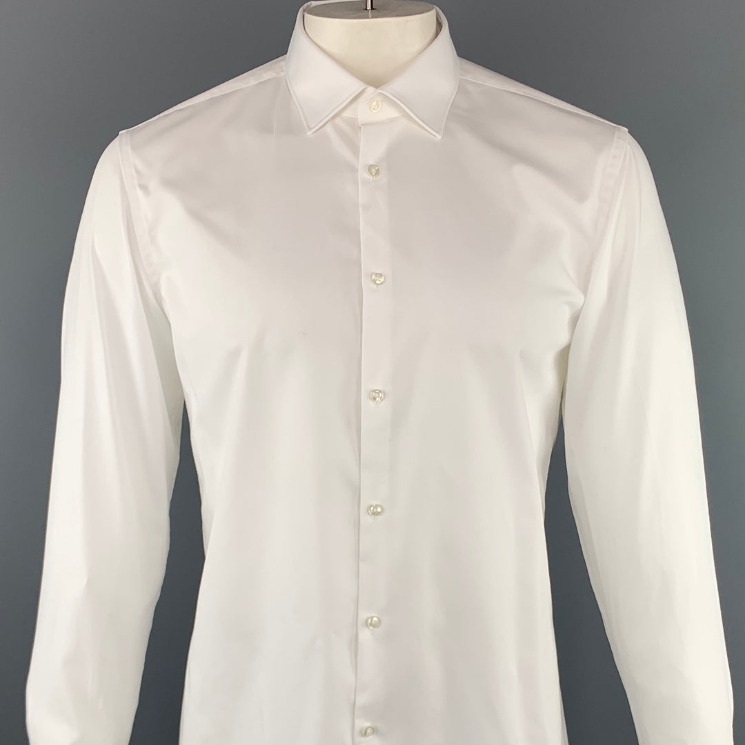 HUGO BOSS Camisa de manga larga con puño francés de algodón liso blanco talla L