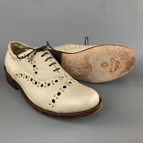CALLEEN CORDERO Size 7.5 Gold Metallic Perforated Studded Leather Brogues