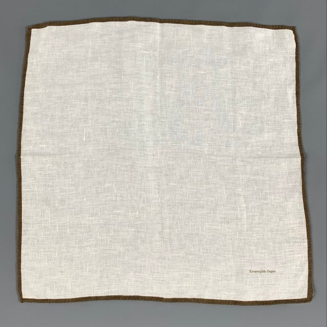 ERMENEGILDO ZEGNA Cream Brown Linen Pocket Square
