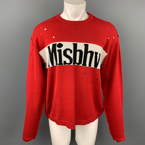 MISBHV Size S Red & Black Distressed Cotton / Acrylic Sweater