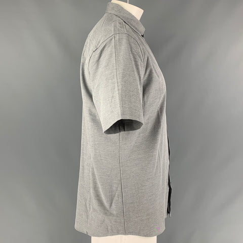 VUORI Size L Grey Solid Button Down Short Sleeve Shirt