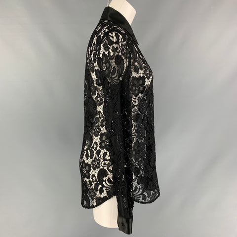 MOSCHINO Talla M Top con botones de poliamida y encaje negro
