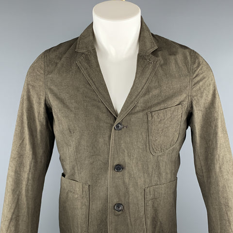 WINGS + HORNS Taille S Veste à revers cranté en coton / lin olive uni