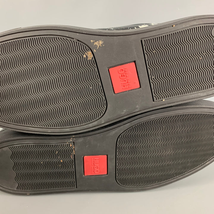 HUGO BOSS Talla 10 Zapatillas de deporte de cuero con estampado blanco y negro