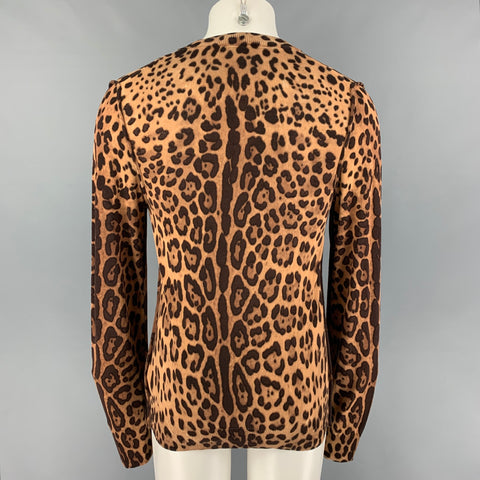 DOLCE & GABBANA Size S Tan Brown Animal Print Cotton Rayon V-Neck Pullover