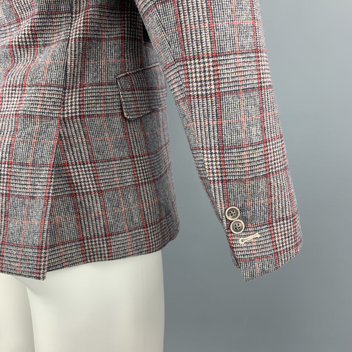 GANT RUGGER Size 38 Gray & Red Plaid Wool / Polyester Notch Lapel Sport Coat