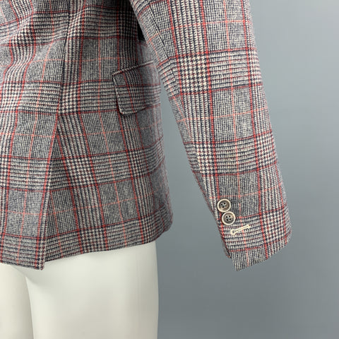 GANT RUGGER Size 38 Gray & Red Plaid Wool / Polyester Notch Lapel Sport Coat