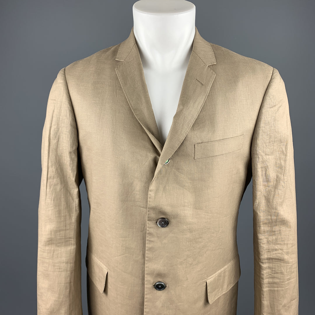 BLACK FLEECE Size 40 Khaki Linen Notch Lapel Sport Coat