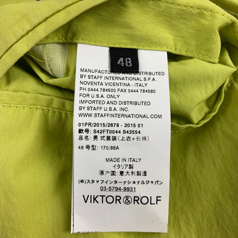 VIKTOR & ROLF Size 38 Lime Green Wrinkled Cotton / Polyamide Notch Lapel Suit