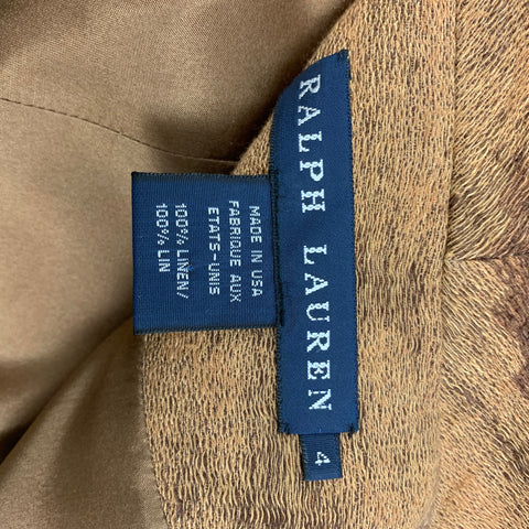 RALPH LAUREN Size 4 Tan & Brown Textured Linen Belted Jacket