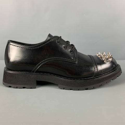 ALEXANDER MCQUEEN Size 12 Black Silver Spikes Leather Lace Up Shoes