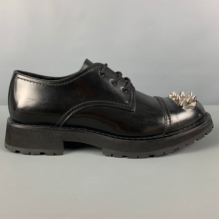 ALEXANDER MCQUEEN Size 12 Black Silver Spikes Leather Lace Up Shoes