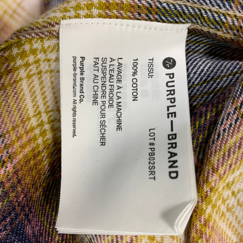 PURPLE BRAND Size XXL Beige &  Purple Plaid Cotton Button Down Long Sleeve Shirt