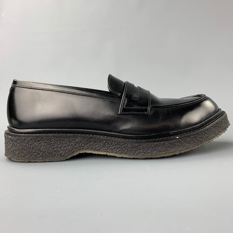 ADIEU PARIS Size 10 Black Leather Penny Strap Crepe Sole Loafer