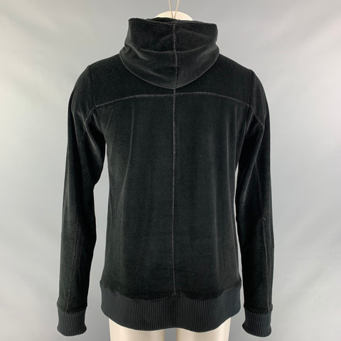 THOM KROM Size M Black Velvet, Cotton &  Polyester Hooded Cardigan