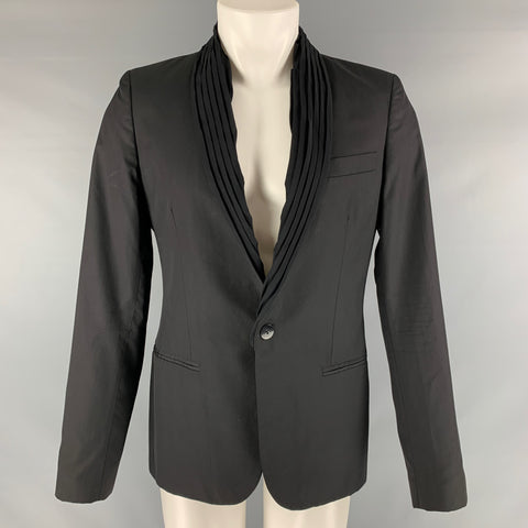 GAULTIER2 JEAN PAUL GAULTIER Taille 38 Noir Solide Laine Soie Col Châle Manteau Sport