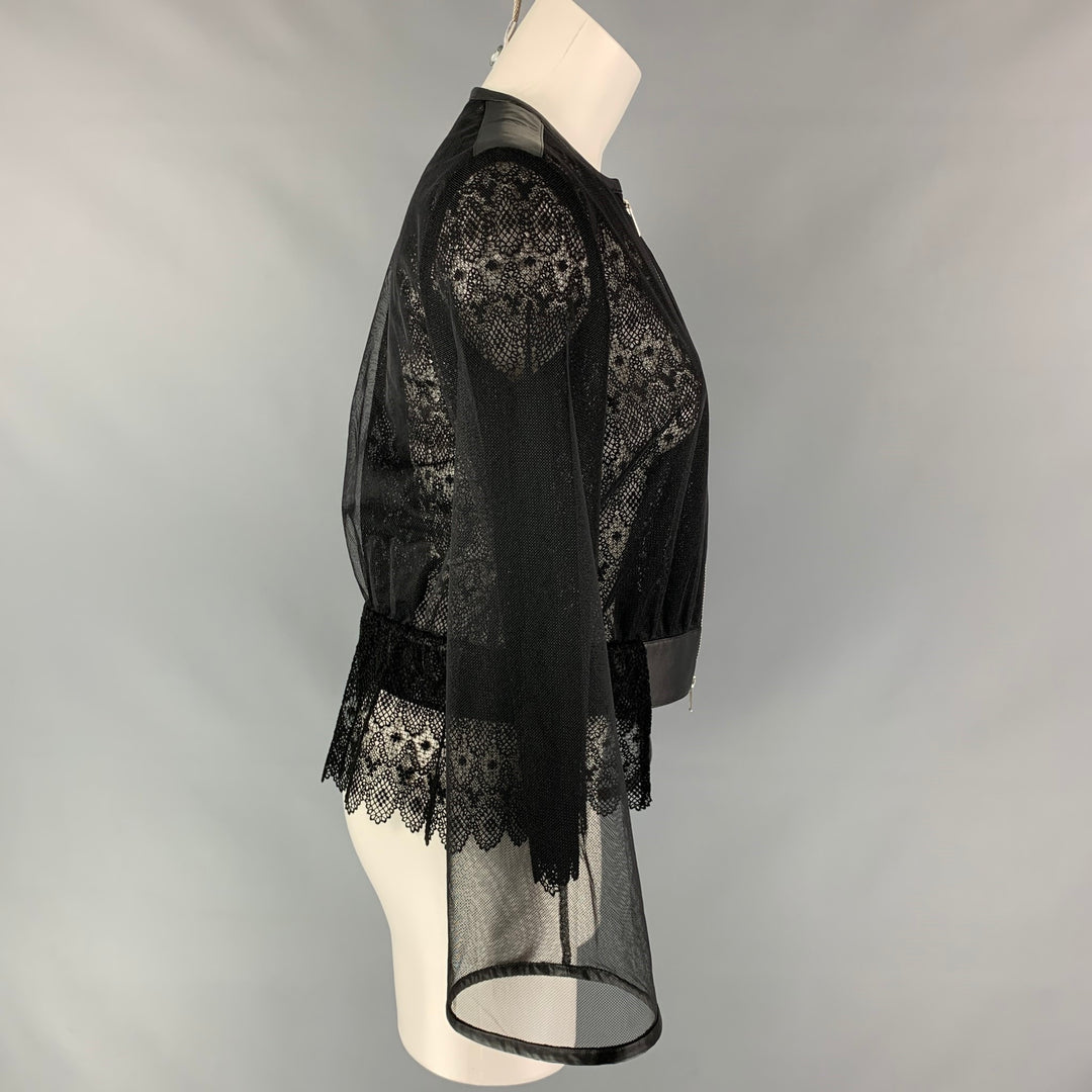 NOIR KEI NINOMIYA Size S Black Tulle See Through Textured Leather Jacket