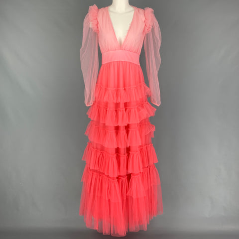 LOVESHACKFANCY Vestido largo con volantes y nailon rosa talla 4