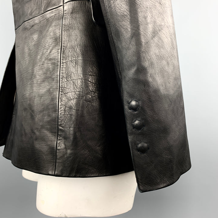 THE VIRIDI-ANNE Abrigo deportivo de cuero negro con solapa de muesca y gancho, talla XL