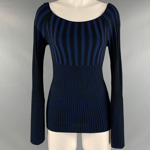 FLIC. COPAINE Taille M Noir Marine Viscose Élasthanne Rayé Col Bateau Haut Décontracté