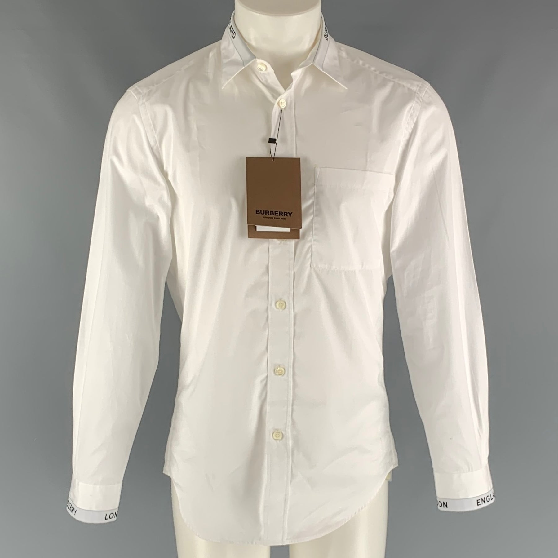 BURBERRY Size S White Solid Cotton Button Up Long Sleeve Shirt
