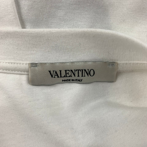VALENTINO Size L White & Black Logo Cotton Crew-Neck T-shirt