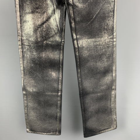 JUST CAVALLI Size 30 Black & Silver Metallic Painted Denim Pistol Jeans